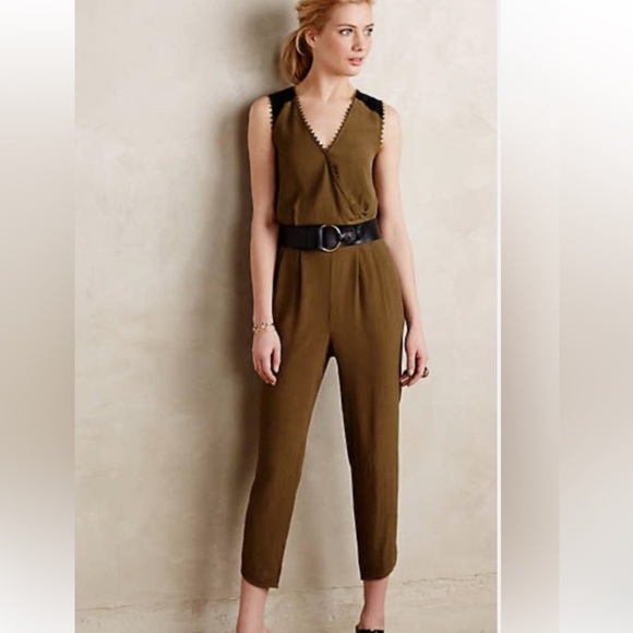 Anthropologie Pants - ANTHROPOLOGIE LEIFSDOTTIR SANI UTILITY OLIVE GREEN Scallop BELTED LACE JUMPSUIT